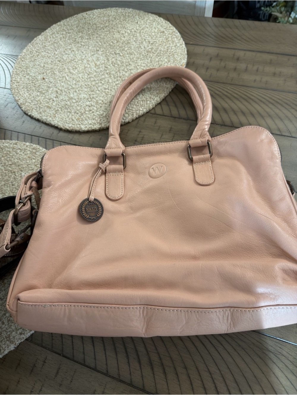 Wandler Blush Pink Leather Satchel with Charm